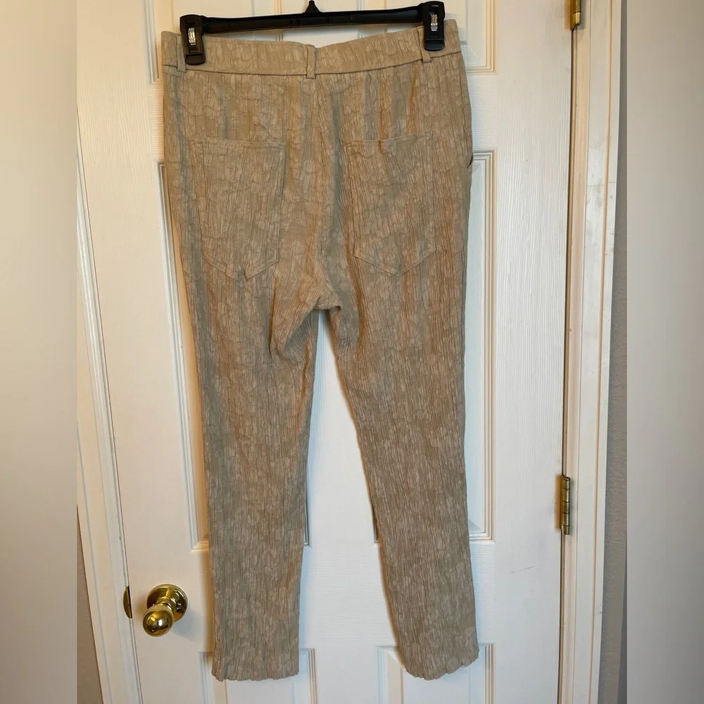 ZARA Textured Taupe Ankle Pants Women’s L Crinkle Fabric‎ Modern Spring
